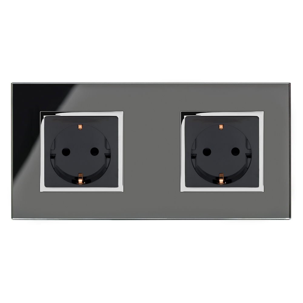 Crystal CT 13A Schuko Dual Double Plug Socket Black RetroTouch